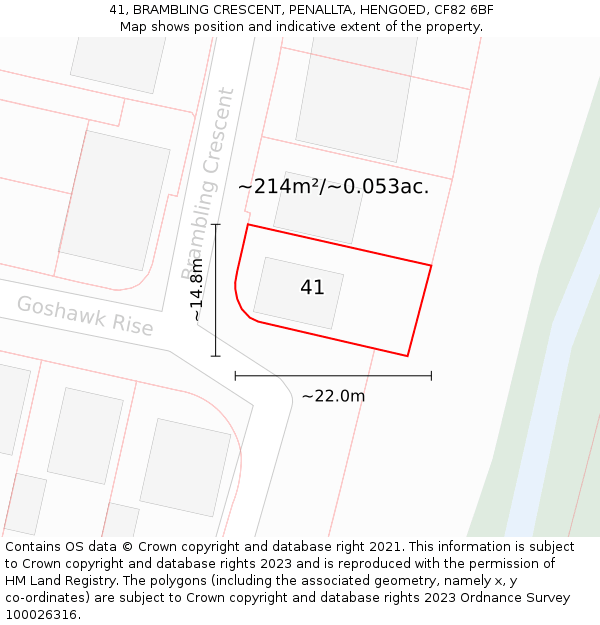 41, BRAMBLING CRESCENT, PENALLTA, HENGOED, CF82 6BF: Plot and title map