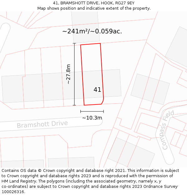 41, BRAMSHOTT DRIVE, HOOK, RG27 9EY: Plot and title map