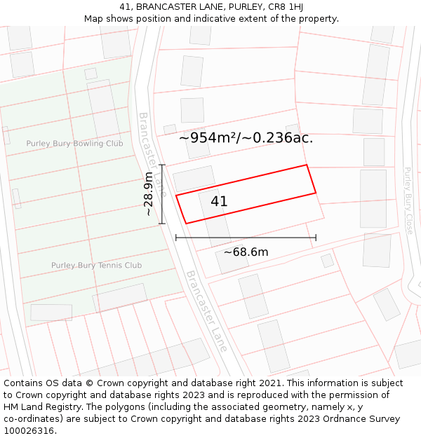 41, BRANCASTER LANE, PURLEY, CR8 1HJ: Plot and title map