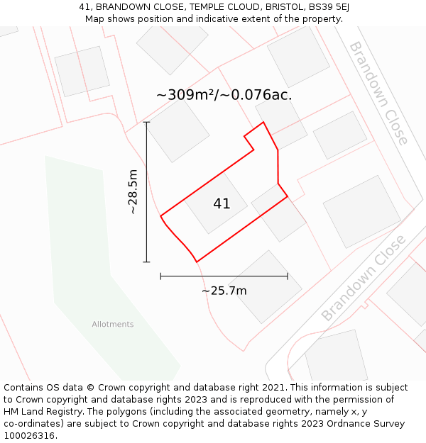 41, BRANDOWN CLOSE, TEMPLE CLOUD, BRISTOL, BS39 5EJ: Plot and title map