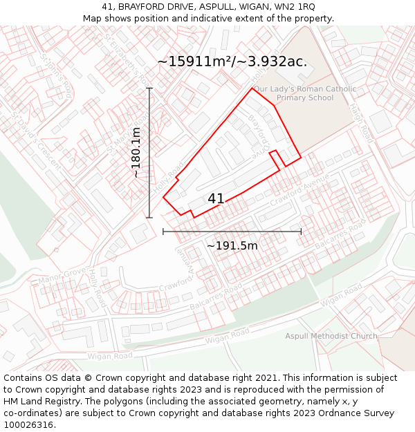 41, BRAYFORD DRIVE, ASPULL, WIGAN, WN2 1RQ: Plot and title map