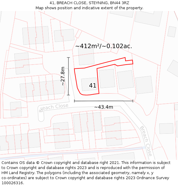 41, BREACH CLOSE, STEYNING, BN44 3RZ: Plot and title map