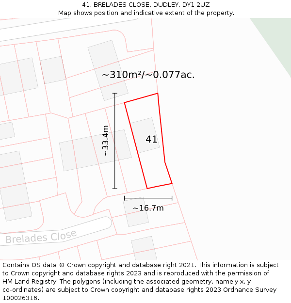 41, BRELADES CLOSE, DUDLEY, DY1 2UZ: Plot and title map