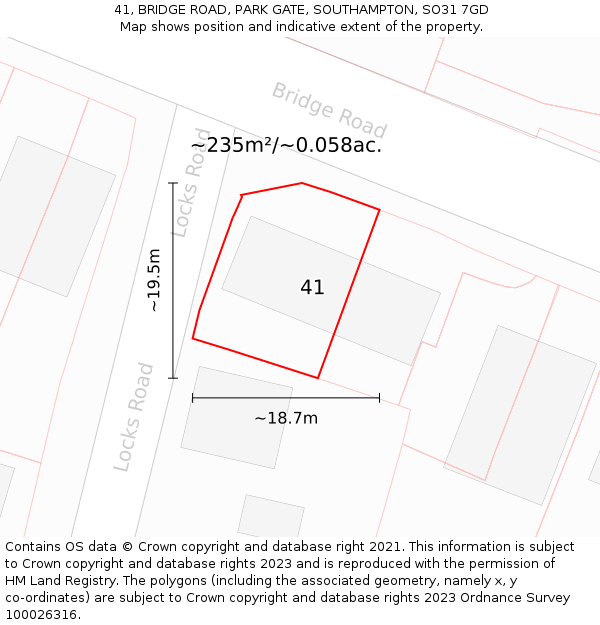 41, BRIDGE ROAD, PARK GATE, SOUTHAMPTON, SO31 7GD: Plot and title map