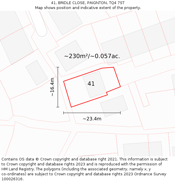 41, BRIDLE CLOSE, PAIGNTON, TQ4 7ST: Plot and title map