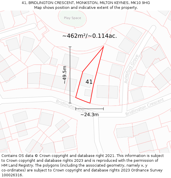 41, BRIDLINGTON CRESCENT, MONKSTON, MILTON KEYNES, MK10 9HG: Plot and title map