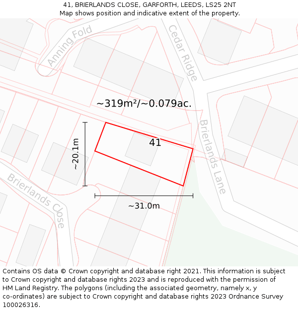 41, BRIERLANDS CLOSE, GARFORTH, LEEDS, LS25 2NT: Plot and title map