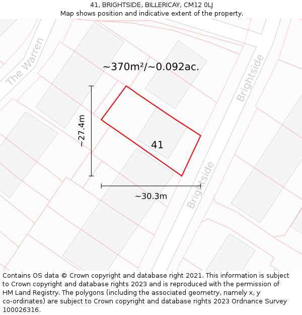 41, BRIGHTSIDE, BILLERICAY, CM12 0LJ: Plot and title map