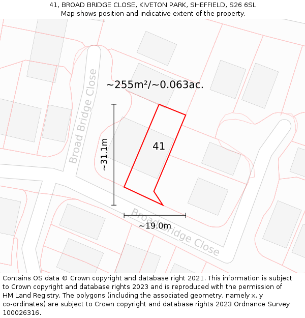 41, BROAD BRIDGE CLOSE, KIVETON PARK, SHEFFIELD, S26 6SL: Plot and title map