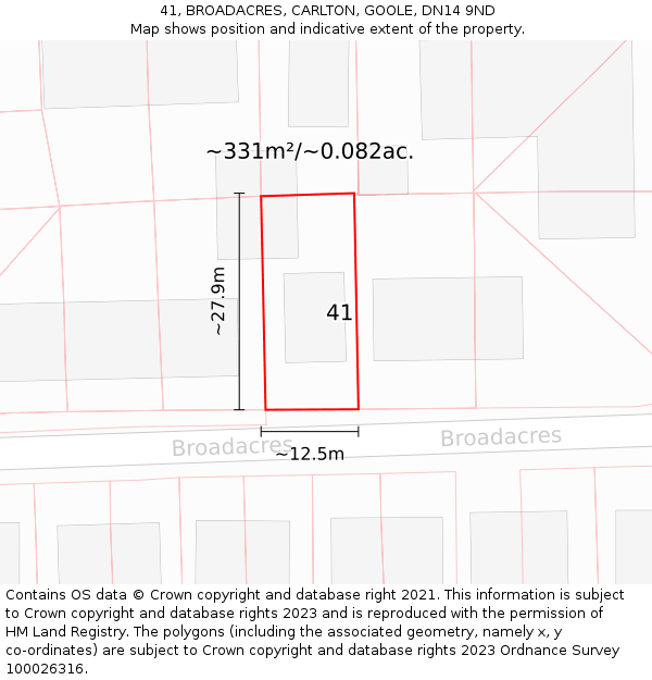 41, BROADACRES, CARLTON, GOOLE, DN14 9ND: Plot and title map