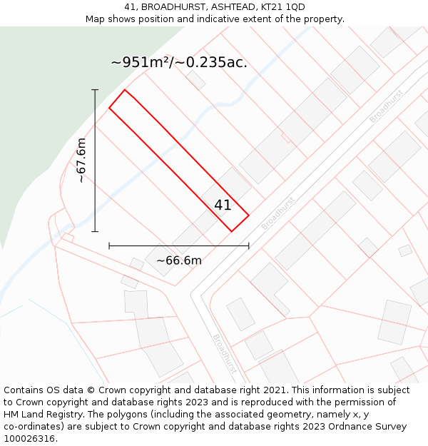 41, BROADHURST, ASHTEAD, KT21 1QD: Plot and title map