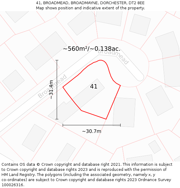 41, BROADMEAD, BROADMAYNE, DORCHESTER, DT2 8EE: Plot and title map