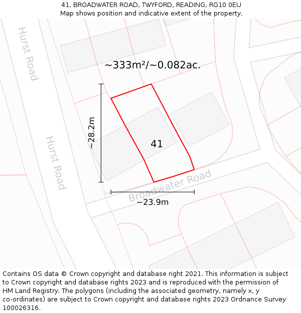 41, BROADWATER ROAD, TWYFORD, READING, RG10 0EU: Plot and title map