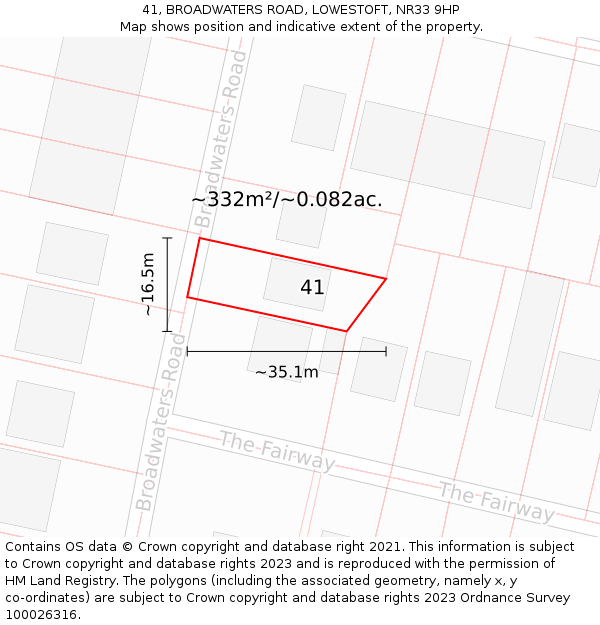 41, BROADWATERS ROAD, LOWESTOFT, NR33 9HP: Plot and title map