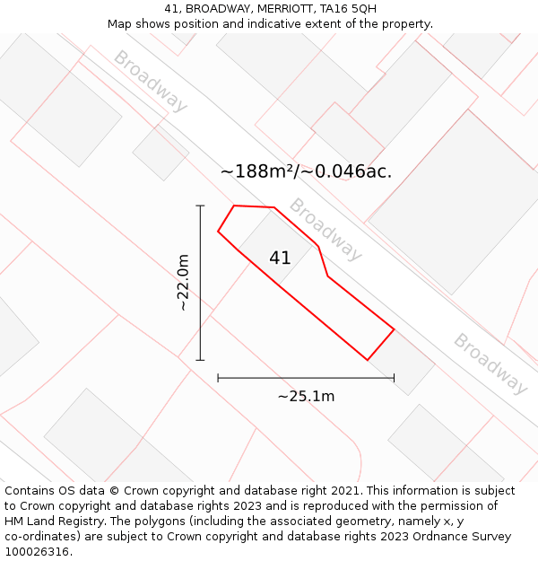 41, BROADWAY, MERRIOTT, TA16 5QH: Plot and title map