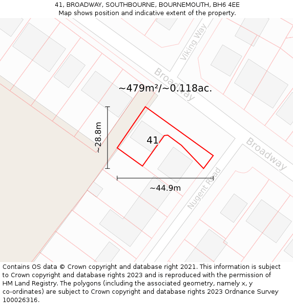 41, BROADWAY, SOUTHBOURNE, BOURNEMOUTH, BH6 4EE: Plot and title map