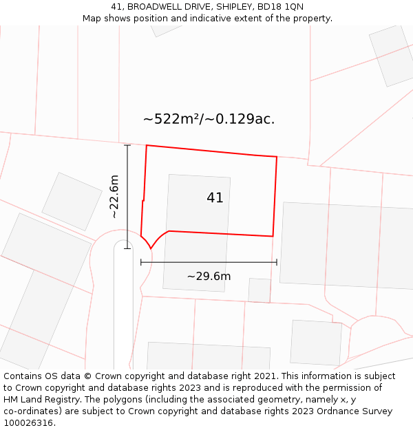41, BROADWELL DRIVE, SHIPLEY, BD18 1QN: Plot and title map