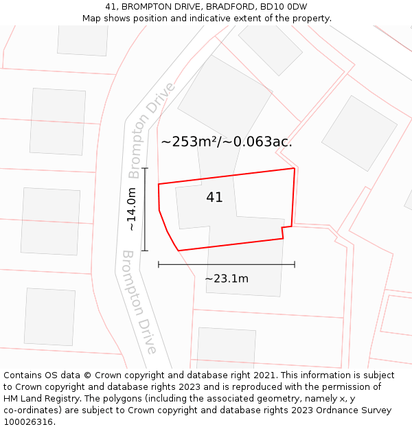 41, BROMPTON DRIVE, BRADFORD, BD10 0DW: Plot and title map