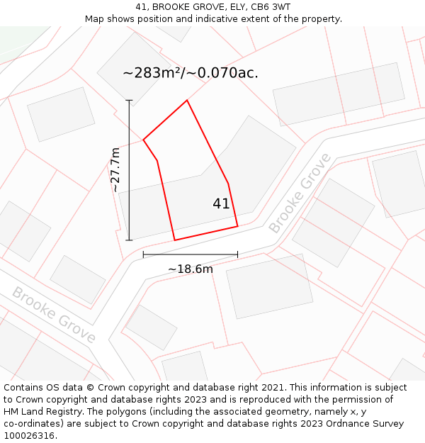 41, BROOKE GROVE, ELY, CB6 3WT: Plot and title map