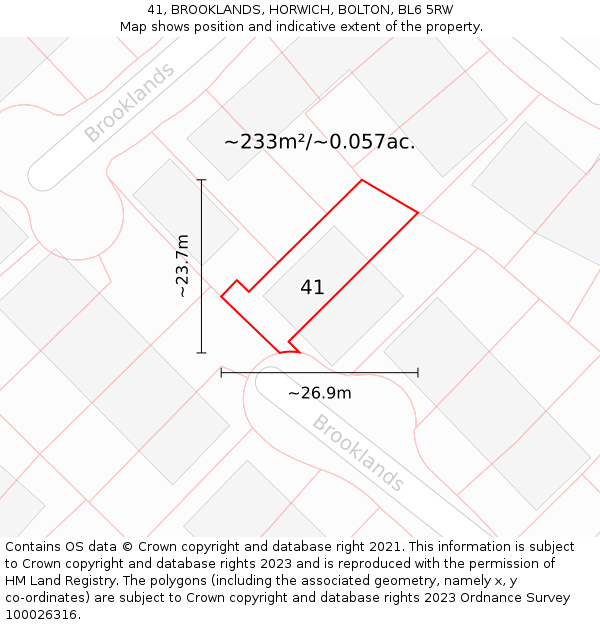 41, BROOKLANDS, HORWICH, BOLTON, BL6 5RW: Plot and title map