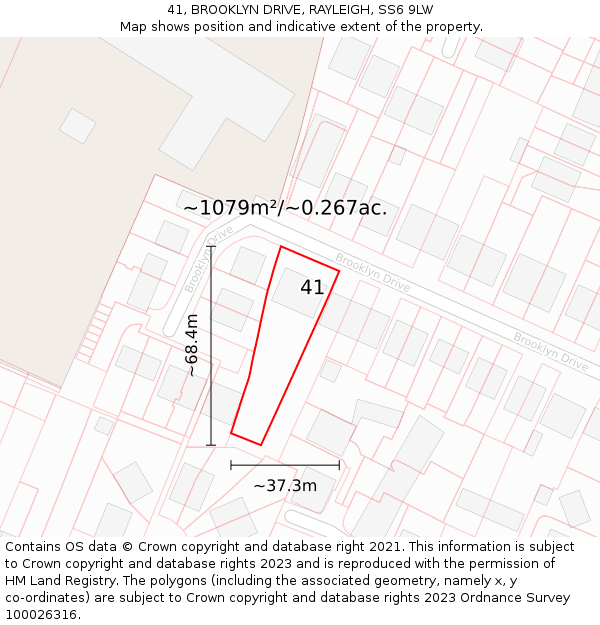 41, BROOKLYN DRIVE, RAYLEIGH, SS6 9LW: Plot and title map