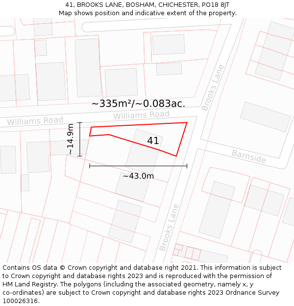 41, BROOKS LANE, BOSHAM, CHICHESTER, PO18 8JT: Plot and title map