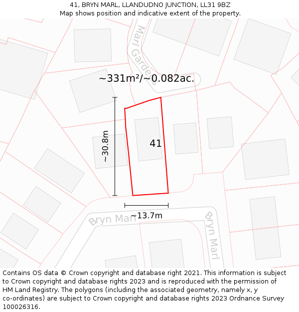 41, BRYN MARL, LLANDUDNO JUNCTION, LL31 9BZ: Plot and title map