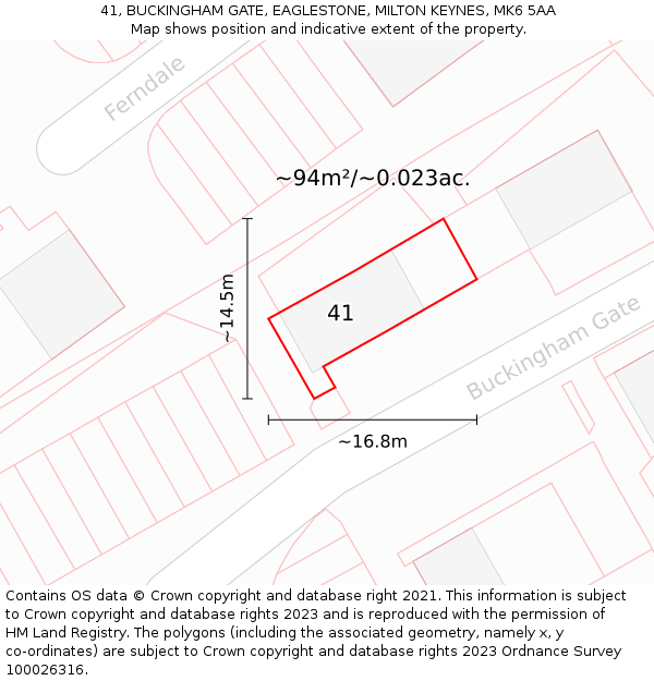 41, BUCKINGHAM GATE, EAGLESTONE, MILTON KEYNES, MK6 5AA: Plot and title map
