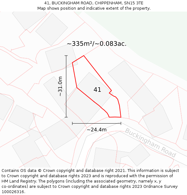 41, BUCKINGHAM ROAD, CHIPPENHAM, SN15 3TE: Plot and title map