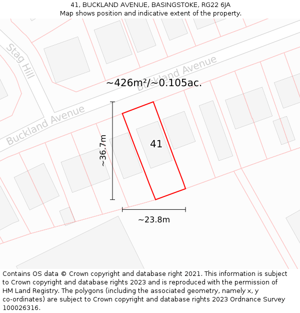 41, BUCKLAND AVENUE, BASINGSTOKE, RG22 6JA: Plot and title map