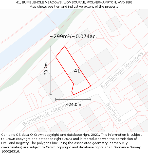 41, BUMBLEHOLE MEADOWS, WOMBOURNE, WOLVERHAMPTON, WV5 8BG: Plot and title map