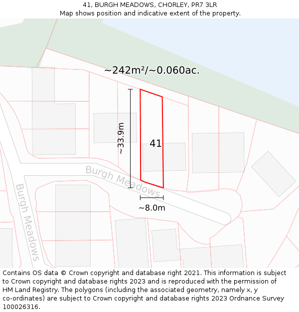 41, BURGH MEADOWS, CHORLEY, PR7 3LR: Plot and title map