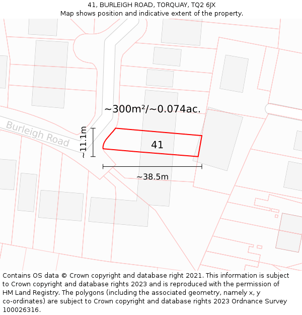 41, BURLEIGH ROAD, TORQUAY, TQ2 6JX: Plot and title map