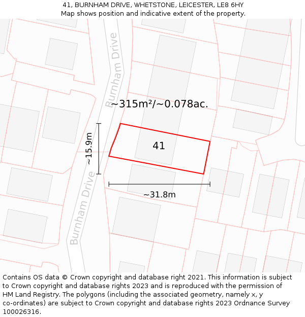 41, BURNHAM DRIVE, WHETSTONE, LEICESTER, LE8 6HY: Plot and title map