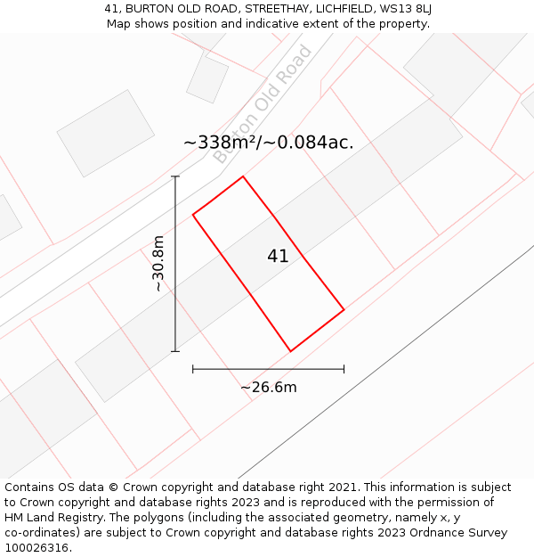 41, BURTON OLD ROAD, STREETHAY, LICHFIELD, WS13 8LJ: Plot and title map