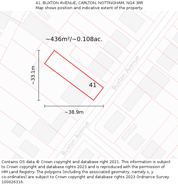 41, BUXTON AVENUE, CARLTON, NOTTINGHAM, NG4 3RR: Plot and title map