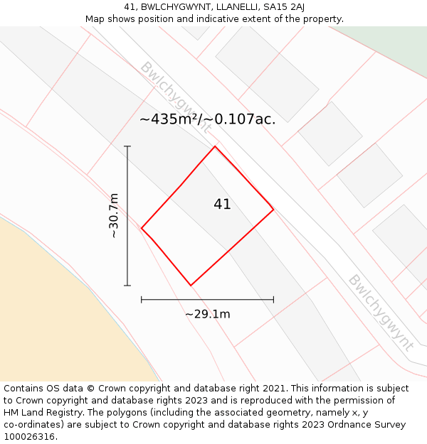 41, BWLCHYGWYNT, LLANELLI, SA15 2AJ: Plot and title map