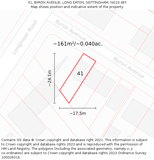 41, BYRON AVENUE, LONG EATON, NOTTINGHAM, NG10 4EY: Plot and title map