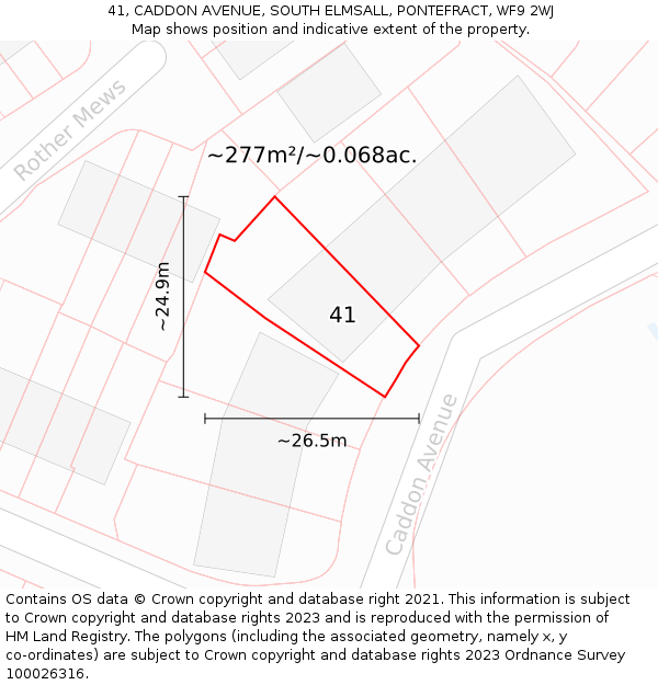 41, CADDON AVENUE, SOUTH ELMSALL, PONTEFRACT, WF9 2WJ: Plot and title map