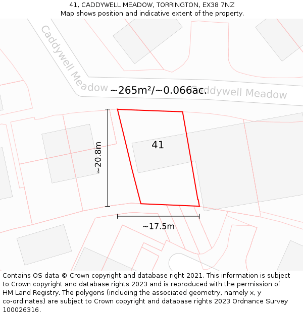 41, CADDYWELL MEADOW, TORRINGTON, EX38 7NZ: Plot and title map
