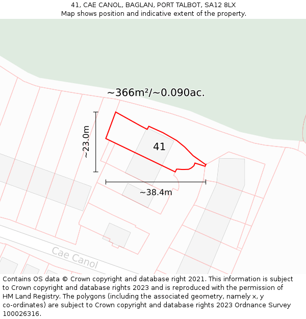 41, CAE CANOL, BAGLAN, PORT TALBOT, SA12 8LX: Plot and title map