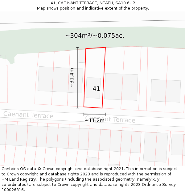 41, CAE NANT TERRACE, NEATH, SA10 6UP: Plot and title map
