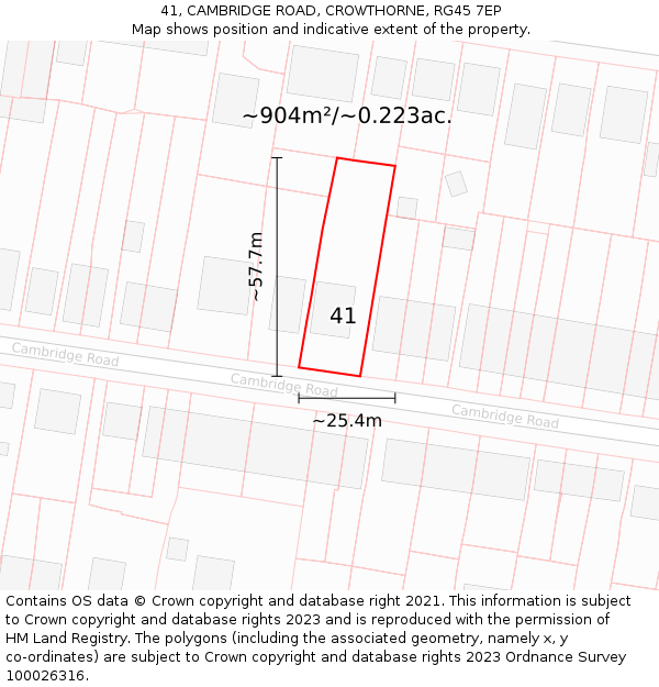 41, CAMBRIDGE ROAD, CROWTHORNE, RG45 7EP: Plot and title map