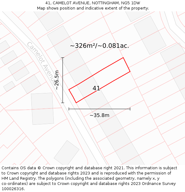 41, CAMELOT AVENUE, NOTTINGHAM, NG5 1DW: Plot and title map