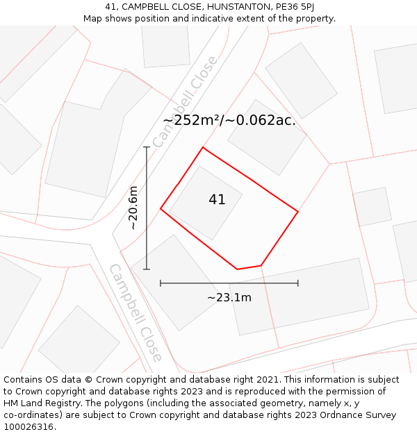 41, CAMPBELL CLOSE, HUNSTANTON, PE36 5PJ: Plot and title map