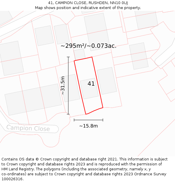 41, CAMPION CLOSE, RUSHDEN, NN10 0UJ: Plot and title map