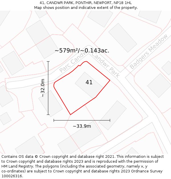 41, CANDWR PARK, PONTHIR, NEWPORT, NP18 1HL: Plot and title map