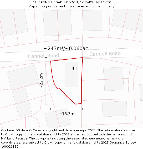 41, CANNELL ROAD, LODDON, NORWICH, NR14 6TP: Plot and title map