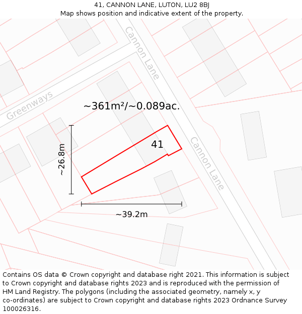 41, CANNON LANE, LUTON, LU2 8BJ: Plot and title map