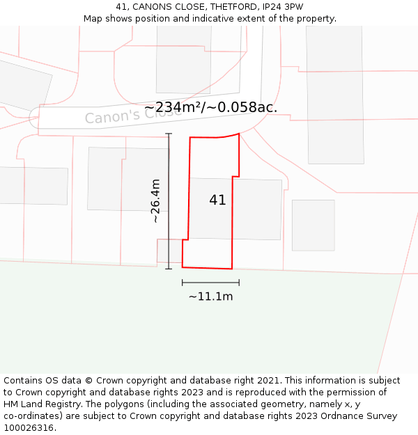 41, CANONS CLOSE, THETFORD, IP24 3PW: Plot and title map